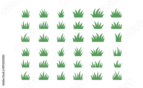 collection of green grass icons on white background, vector illustation