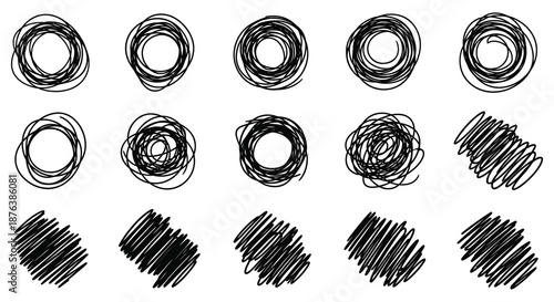 a collection of hand drawn scribble circles and shapes in various styles silhouette high quality professional
