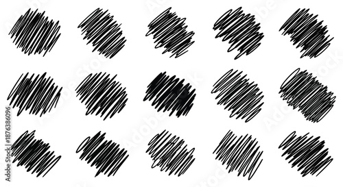 a collection of 12 black scribble shapes in various densities silhouette high quality professional detailed modern