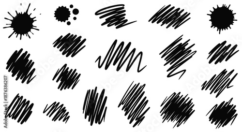 collection of various black ink brush strokes and splatters silhouette high quality professional detailed modern elegant