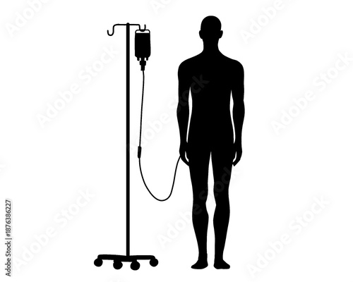 silhouette of a man standing while using an IV, health and medical icon, vector illustration
