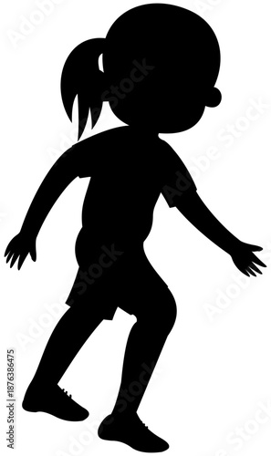 Glasses ponytail girl silhouette dribbling inside foot soccer step 2 illustration without ball. Editable Color Vector