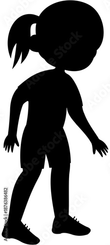 Glasses ponytail girl silhouette dribbling inside foot soccer step 1 illustration without ball. Editable Color Vector