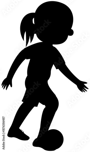 Glasses ponytail girl silhouette dribbling inside foot soccer step 2 illustration Editable Color Vector