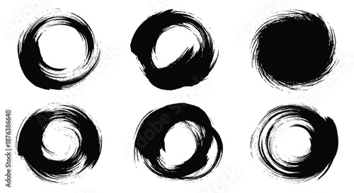 collection of six black brush stroke circles in various styles silhouette high quality professional detailed modern