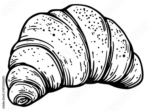 Hand drawn line art illustration of a croissant depicting a traditional french pastry for breakfast menus