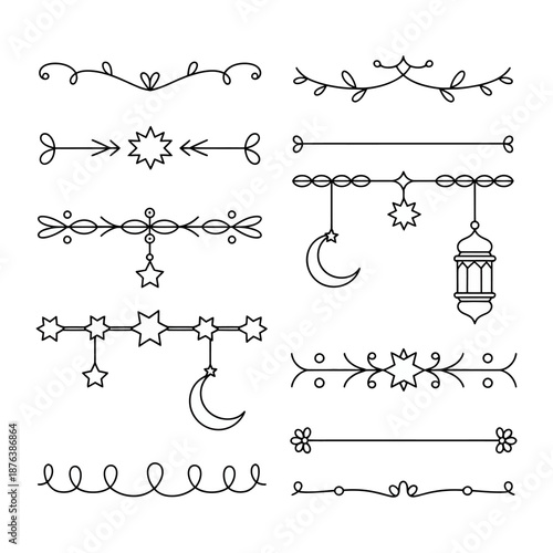 Elegant Border Ornaments: Exquisite decorative border elements with refined curves, floral accents, and celestial motifs. These intricate designs add a touch of sophistication to any creative project.