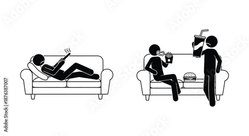 people sitting on a couch in different social scenarios silhouette high quality professional detailed modern elegant