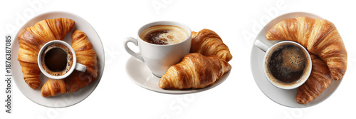 Croissants and Coffee Cups isolated on a transparent background