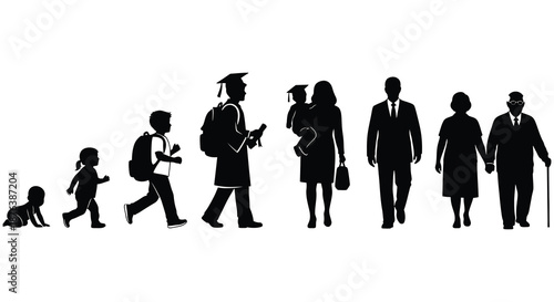 human life stages progression from childhood to old age silhouette high quality professional detailed modern elegant