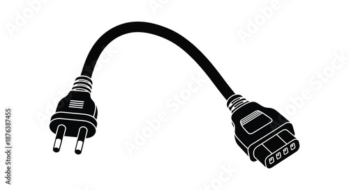 a black cord with a plug and socket in a distinctive silhouette high quality professional detailed