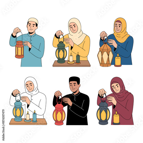 Celebration of Tradition: A collection of figures, each holding a glowing lantern, embodies the spirit of cultural celebration, showcasing unity and shared values through traditional rituals.