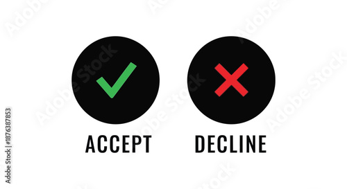 checkmark and cross icons on black circles accept decline silhouette high quality professional detailed modern elegant