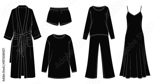 collection of black clothing items in outline form silhouette high quality professional detailed modern elegant stylish