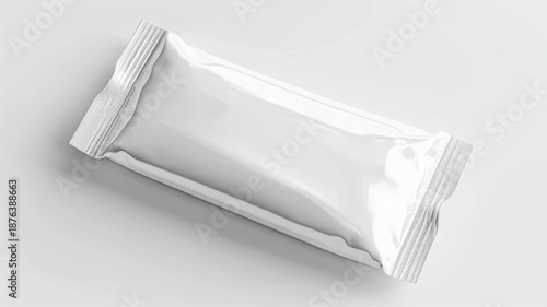 Realistic mockup of a blank white plastic snack bar packaging, isolated on a clean white background 
