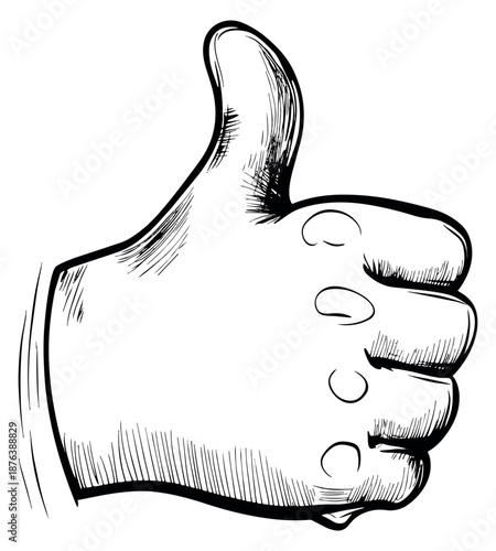 Hand drawn illustration of a hand depicting a thumbs up gesture for approval and communication