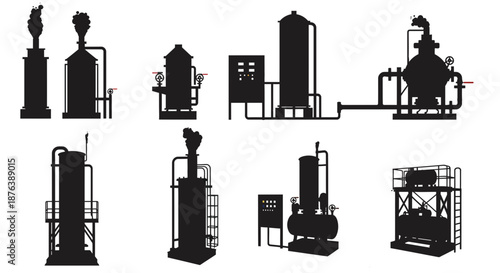 Silhouette of Industrial Equipment on White Background
