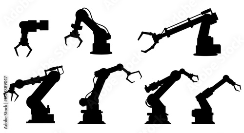 Silhouette of Robotic Arms Black and White on Background