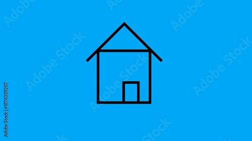 house built with a single line icon style animation on transparent background