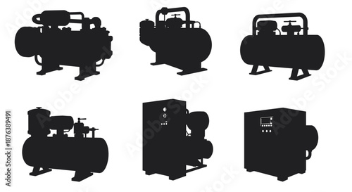 Industrial Equipment Silhouettes Black on White Background