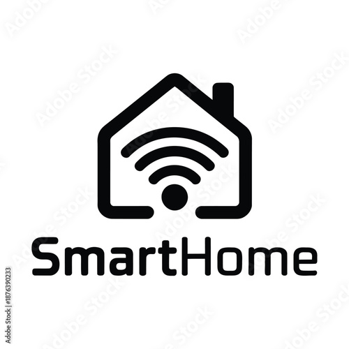 Smart home technology wireless network symbol with house icon and wifi signal icon