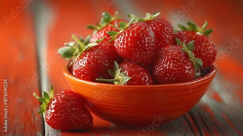 A bowl of strawberry on wooden table