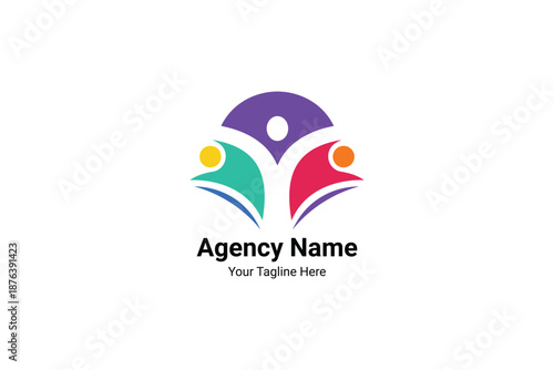Colorful Abstract Diversity People Logo with Community Teamwork Vector Symbol with Happy Figures
