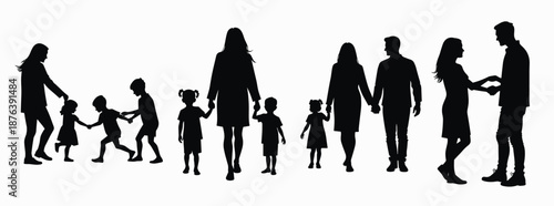 silhouettes of families engaging in different activities 