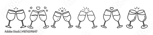 Six Line Art Illustrations of Champagne Flutes Toasting