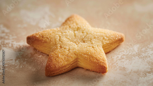 Star-shaped sugar cookie with a perfectly golden-brown baked surface, sweet and delicious dessert treat, high-resolution 