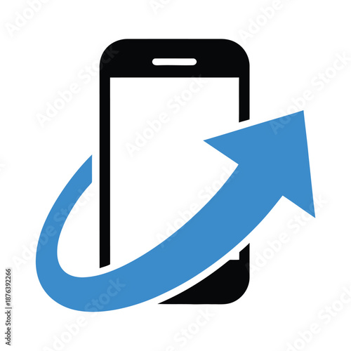 Smartphone with blue arrow pointing to right side  mobile technology symbol icon