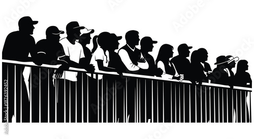 a group of people standing on a balcony in a distinctive silhouette high quality professional detailed