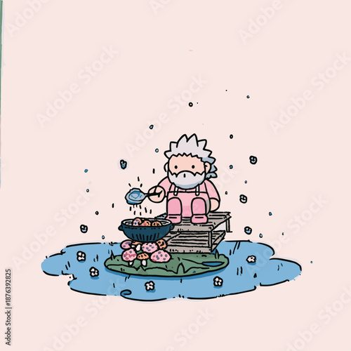 Whimsical Gnome Camping by the Fire