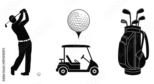 golf player in action with golf cart and bag silhouette high quality professional detailed modern elegant