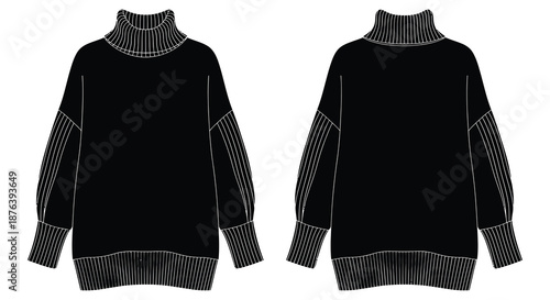 black turtleneck sweater with ribbed cuffs and hem silhouette high quality professional detailed modern elegant stylish