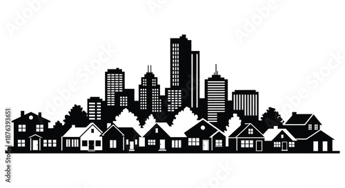 city skyline with houses and skyscrapers in the background silhouette high quality professional detailed modern elegant