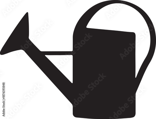 Black silhouette of a classic watering can with a curved handle and spout garden tool