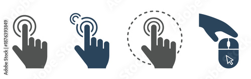 Hand cursors containing pointer, arrow and hand symbol with pixelated form. Transparent vector illustration