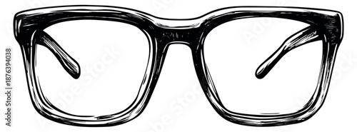 Hand drawn line art illustration of eyeglasses depicting a stylish optical accessory for vision and fashion concepts