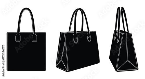 Three black handbags in different angles silhouette high quality professional detailed modern elegant stylish clean crisp