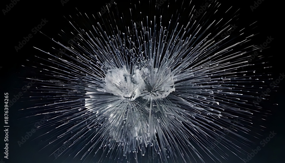 Obraz premium Abstract composition of radiating lines from a central, crystalline formation, on a dark background