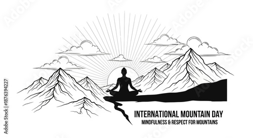 Person Meditating in Mountain Landscape Silhouette.