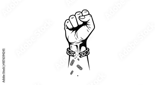 Handcuffs Broken Free Raised Fist Illustration.