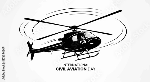 Black Helicopter Illustration with Rotating Blades.