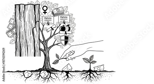 Tree Regrowth from Stump with Sprouting Shoots.