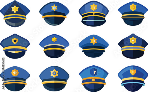 Police Hat Uniform Cap Icon on White Background vector illustration