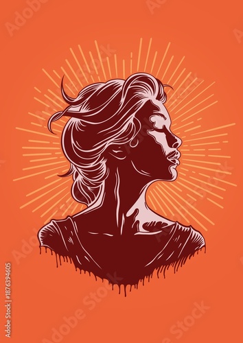 Elegant Female Profile Portrait in Line Art Style, Minimal Illustration. Girls empowerment. Feminist art