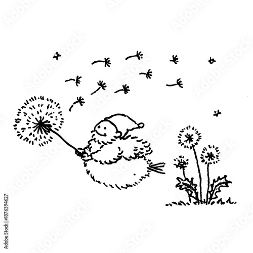 Whimsical Child Blowing Dandelion Seeds