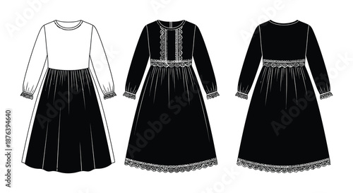 black and white dress designs with intricate details silhouette high quality professional detailed modern elegant stylish