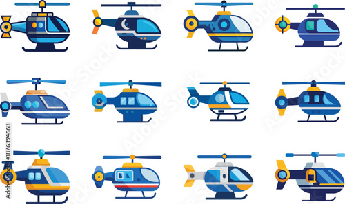 Police Helicopter Surveillance Icon in Flat Design on White Background Vector Illustration